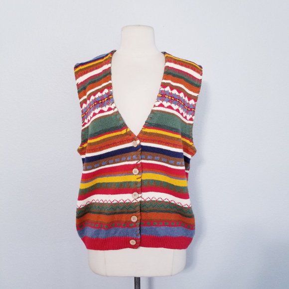 Vintage Sweaters - Vintage Retro 80's Striped Sweater Vest Top